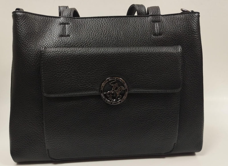 borsa donna di beverly hills polo club bh-3930 nero/ cuoio/ nero e fuxia