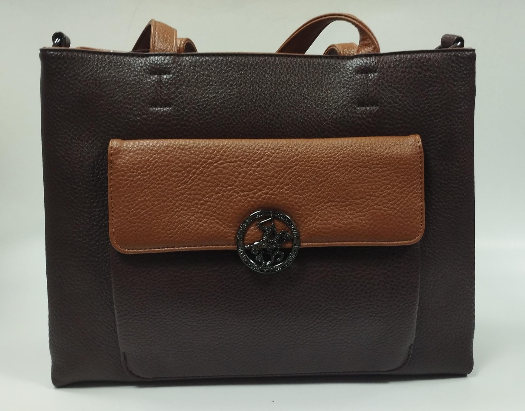 borsa donna di beverly hills polo club bh-3930 nero/ cuoio/ nero e fuxia