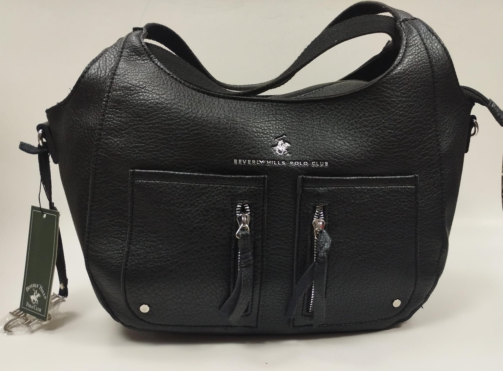 borsa donna di beverly hills polo club bh-3943 nero/ blu/ cuoio