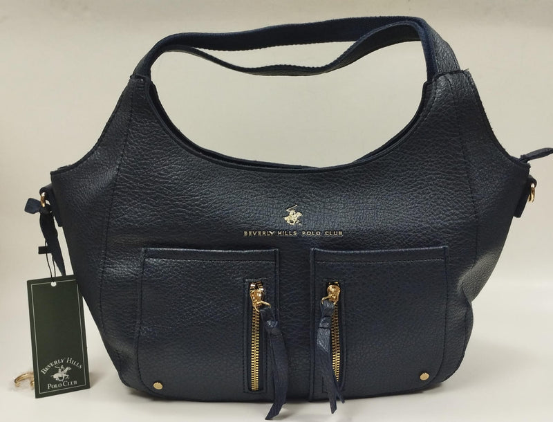 borsa donna di beverly hills polo club bh-3943 nero/ blu/ cuoio