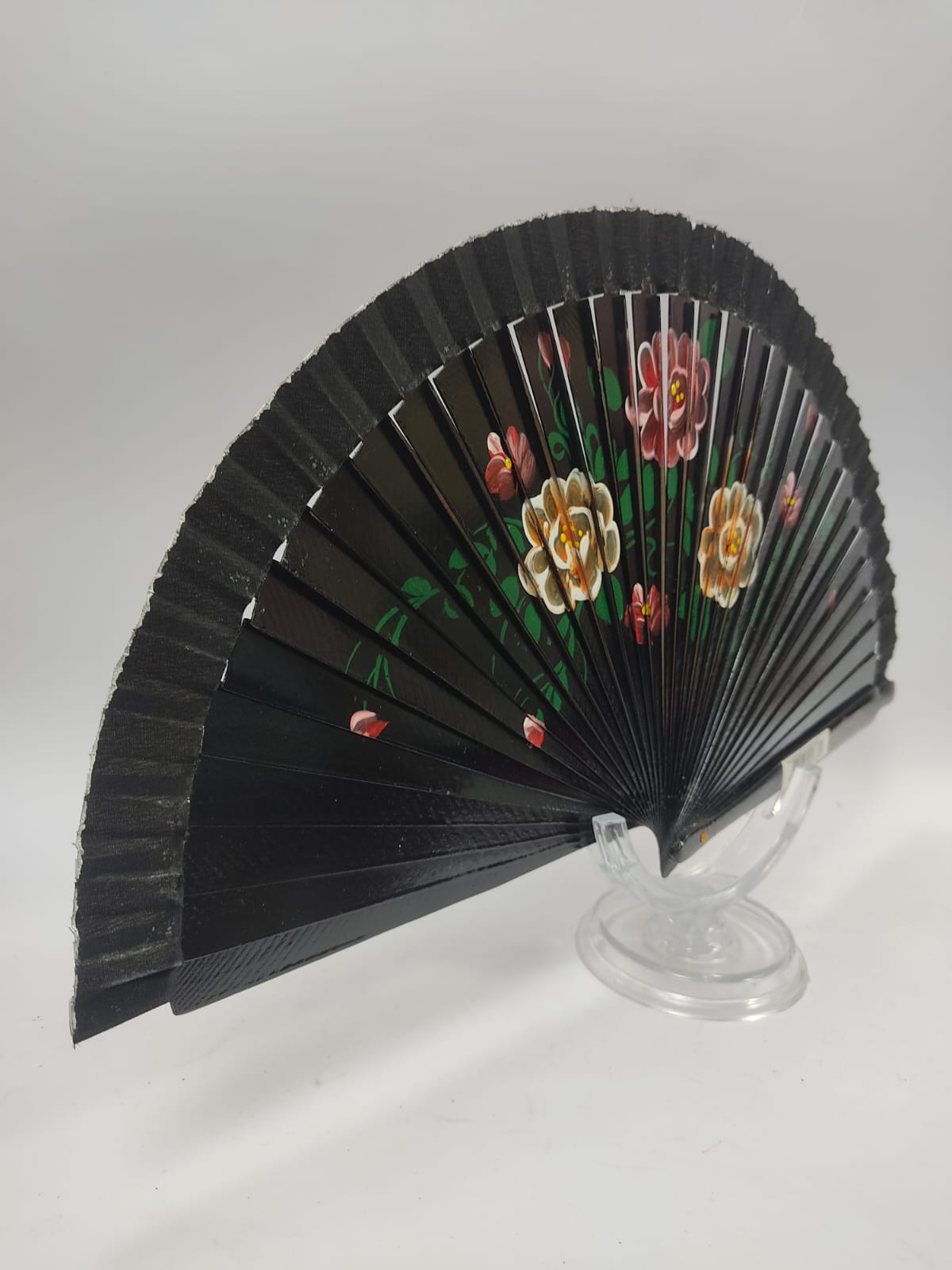 Ventaglio in legno dipinto a mano misura grande fucsia/ nero/ marrone/ rosso/ viola