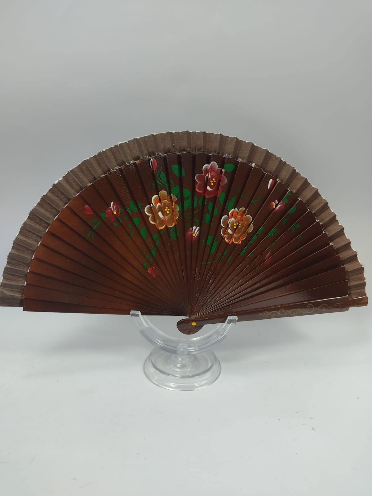 Ventaglio in legno dipinto a mano misura grande fucsia/ nero/ marrone/ rosso/ viola