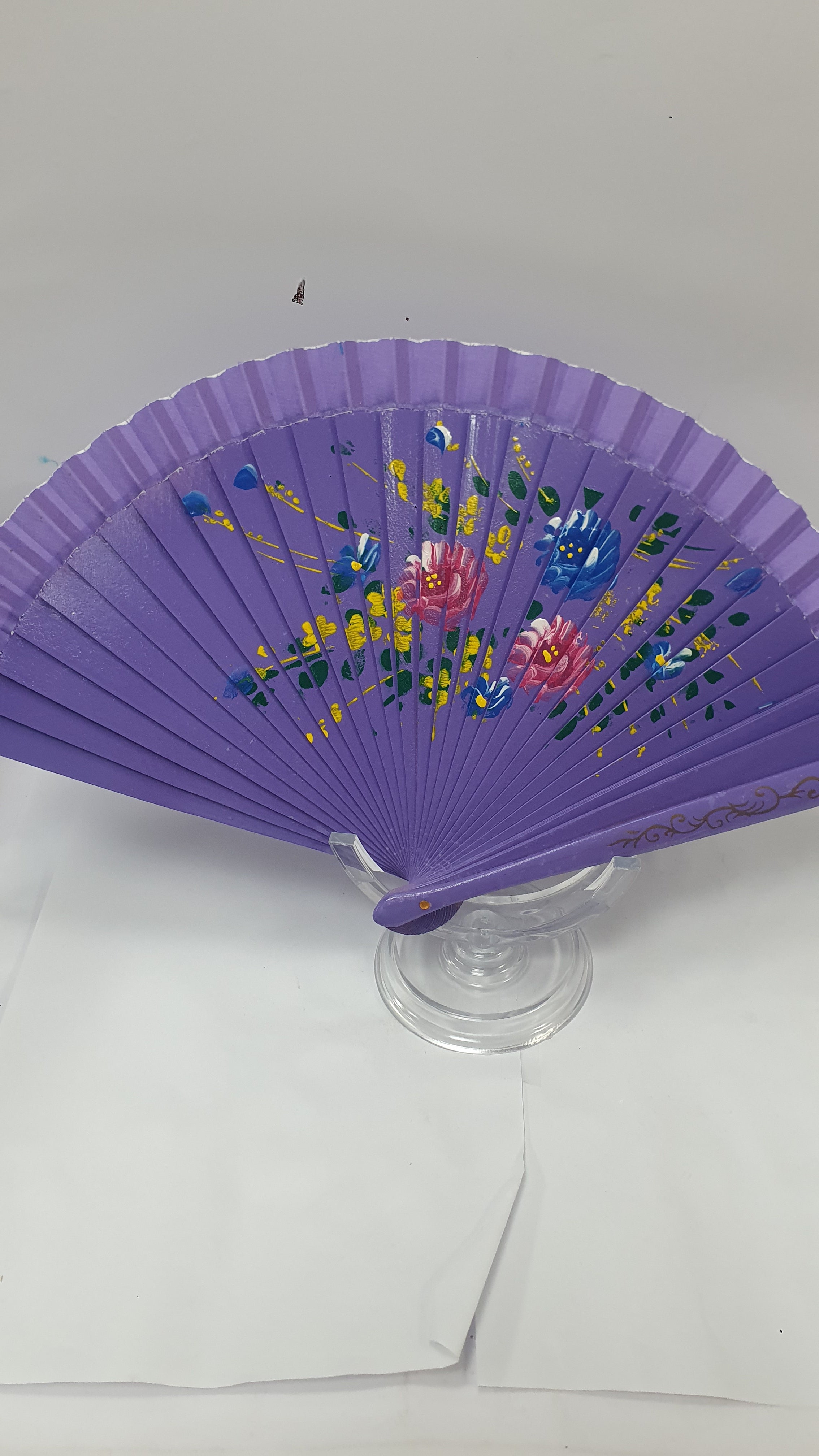 Ventaglio in legno dipinto a mano misura grande fucsia/ nero/ marrone/ rosso/ viola