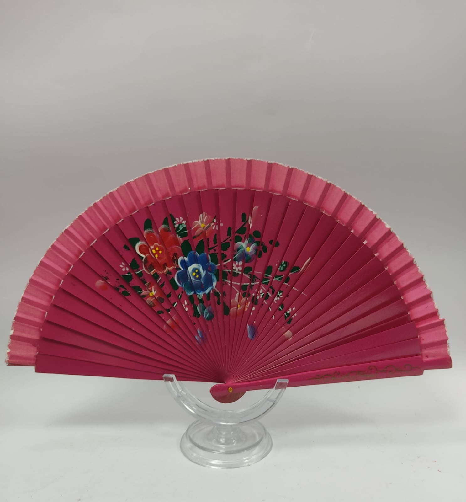 Ventaglio in legno dipinto a mano misura grande fucsia/ nero/ marrone/ rosso/ viola