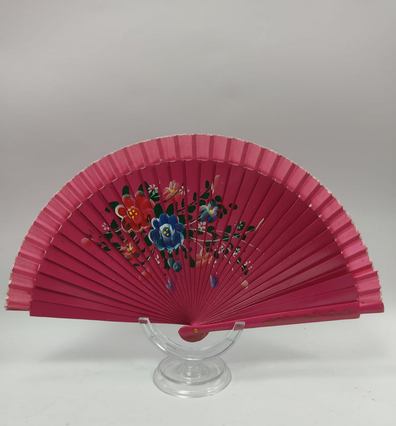Ventaglio in legno dipinto a mano misura grande fucsia/ nero/ marrone/ rosso/ viola