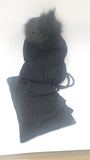 Cappello e sciarpa bimba con pon pon nero