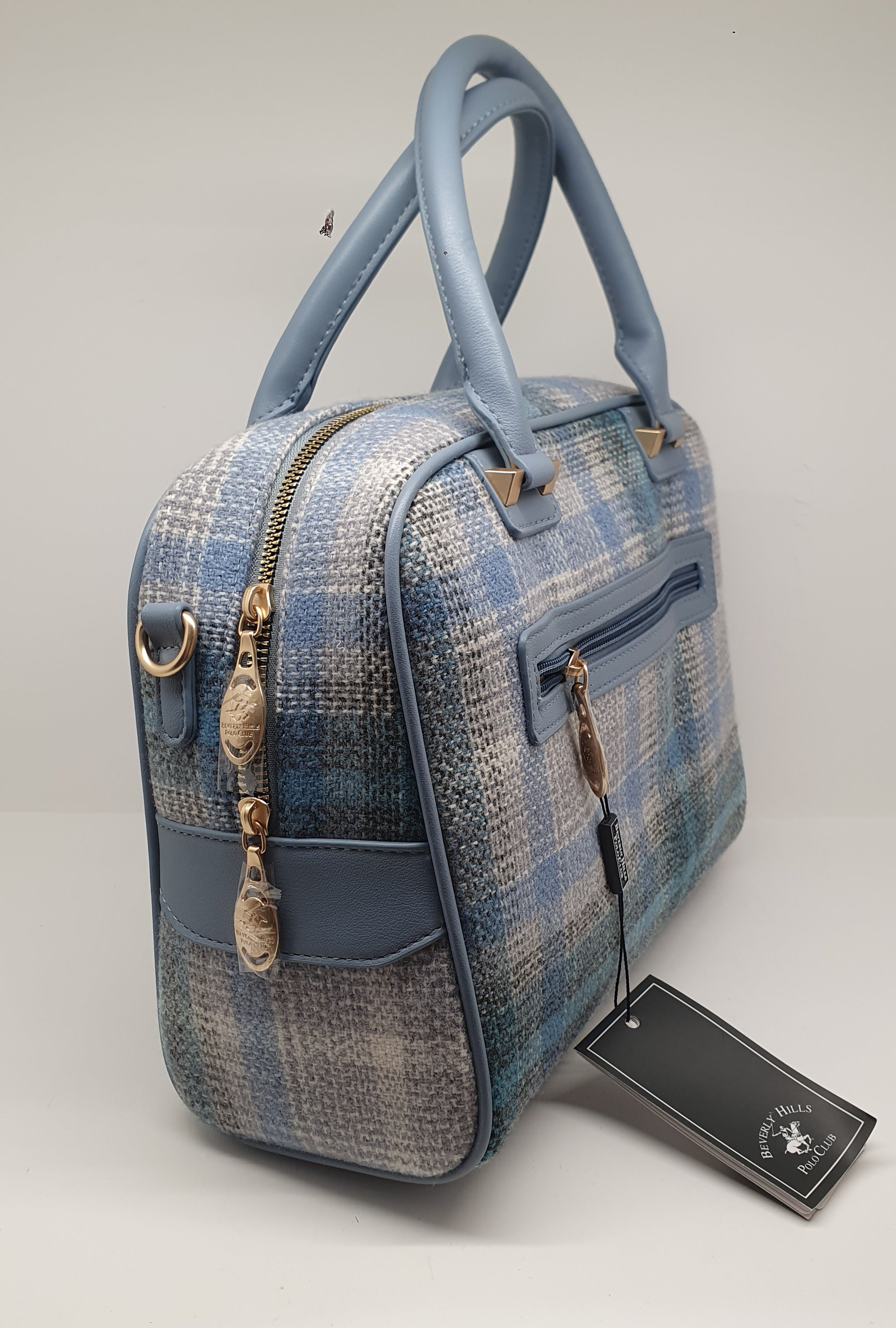 Borsa donna beverly hills polo club bh-4250 azzurro/ cuoio