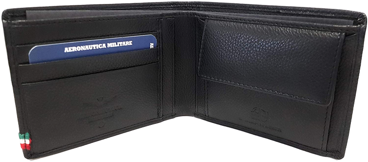 Portafoglio uomo vera pelle AERONAUTICA MILITARE - Leather Wallet Nero/Blu/Moro - AM-102
