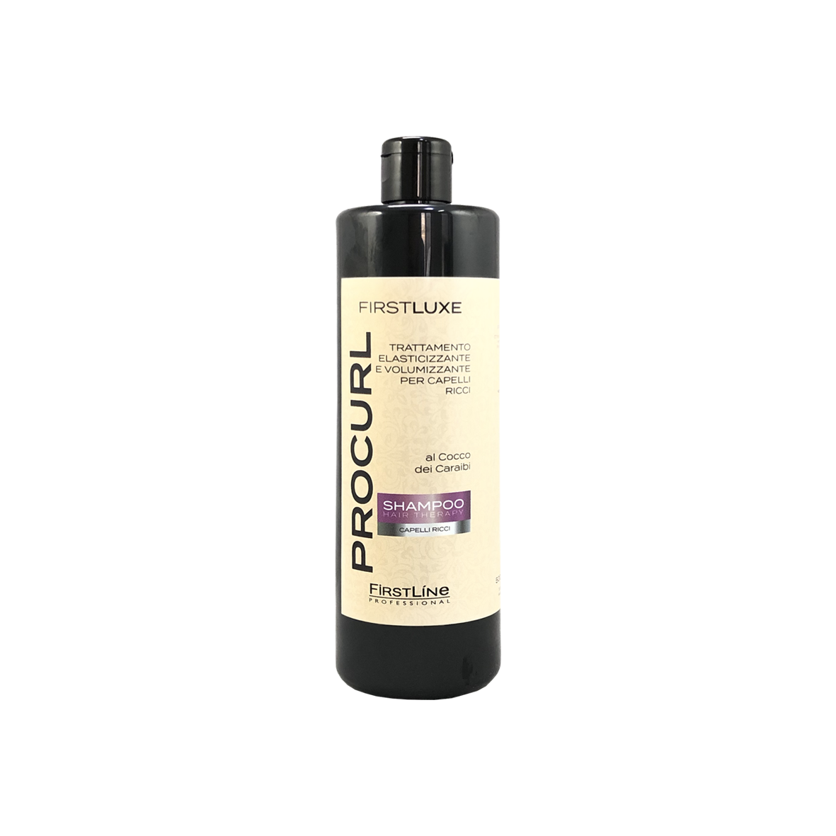 Shampoo della linea Firstluxe di Firstline Professional da 500ml Trattamento elasticizzante al cocco dei caraibi.