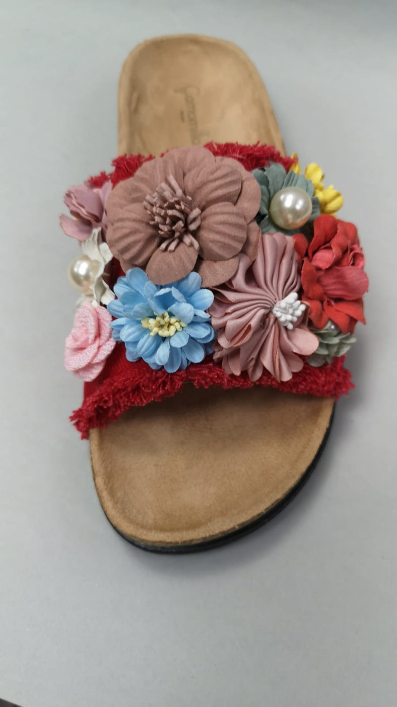 Pantofole donna alisso cod.49625 rosso con fiori di camomilla milano