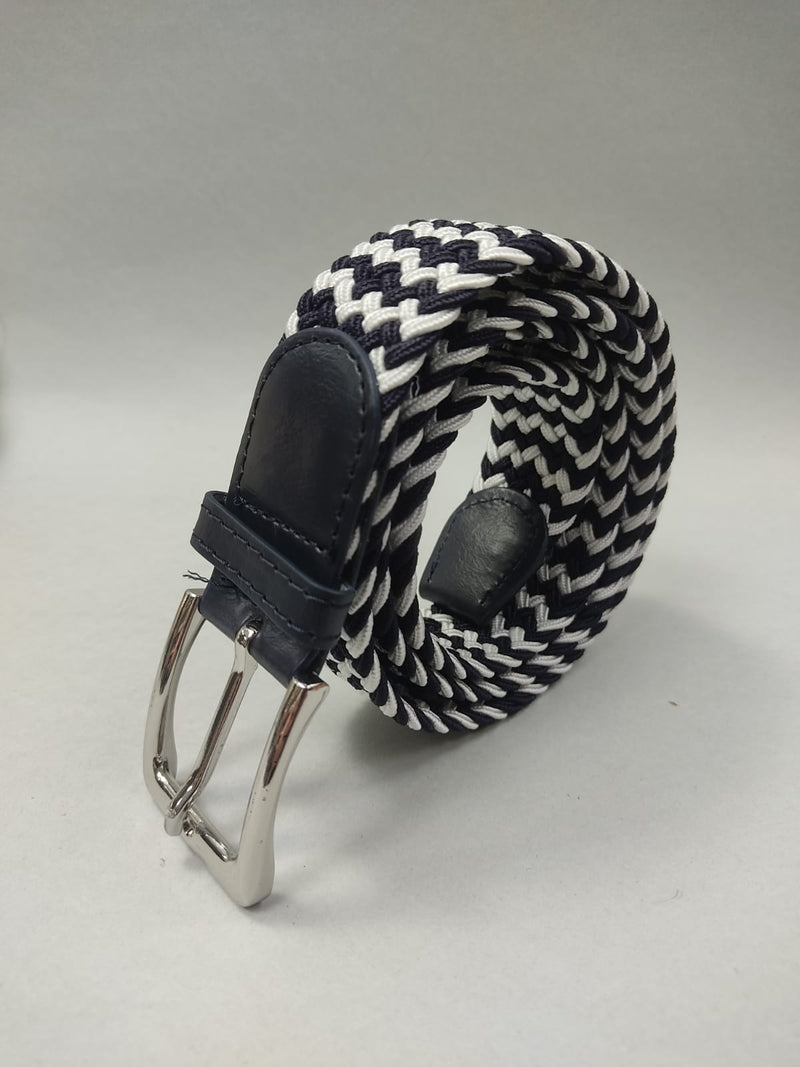 Cintura uomo intrecciata bianca e blu made in italy