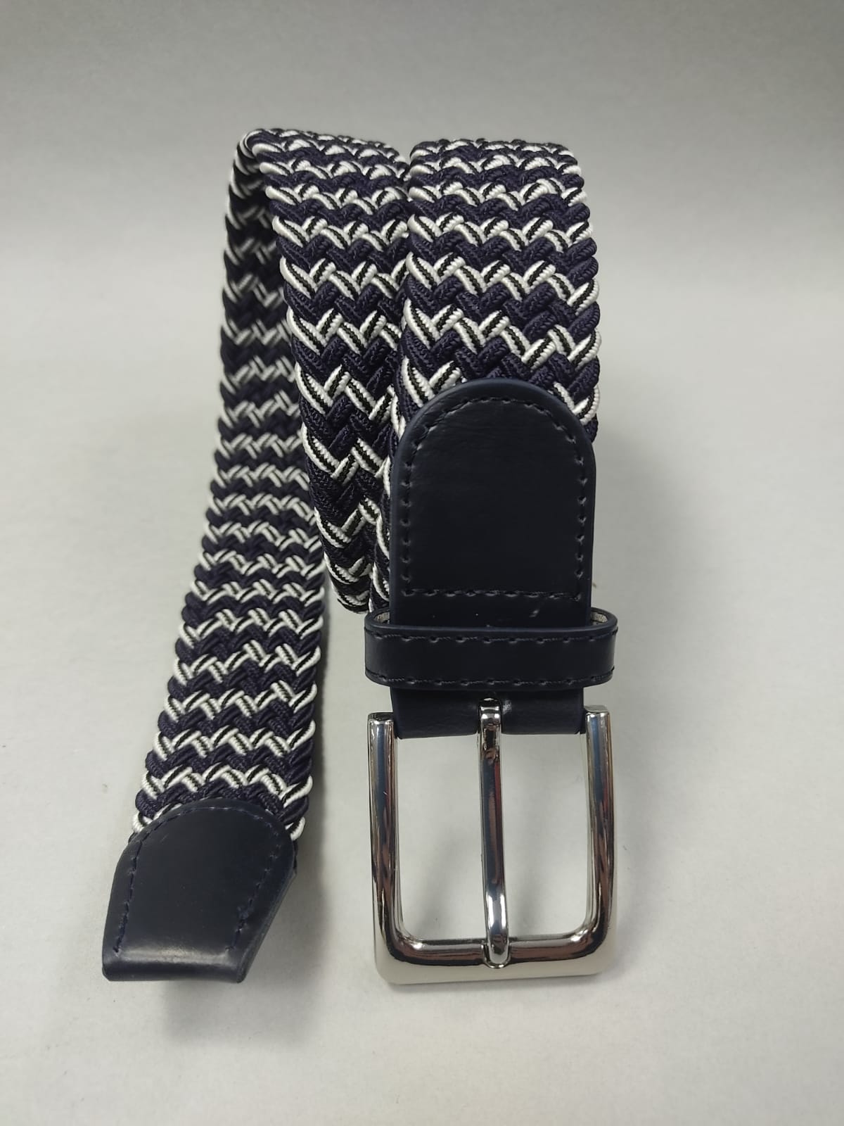 Cintura uomo doppio intreccio e doppio colore bianca e blu made in italy