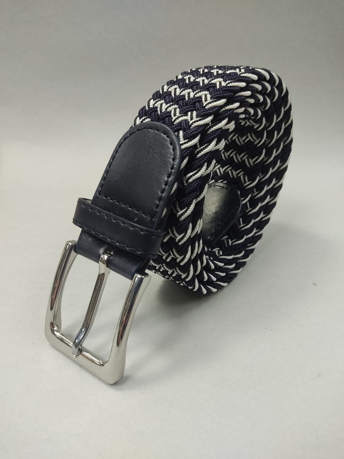 Cintura uomo doppio intreccio e doppio colore bianca e blu made in italy