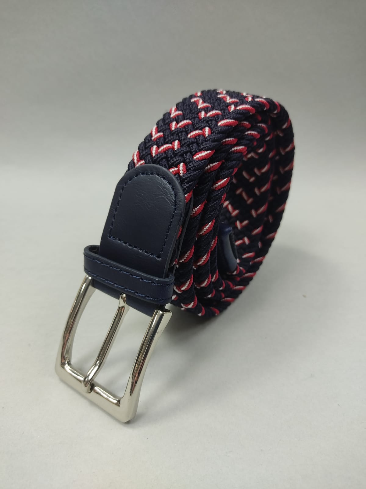 Cintura uomo intrecciata blu e rossa made in italy