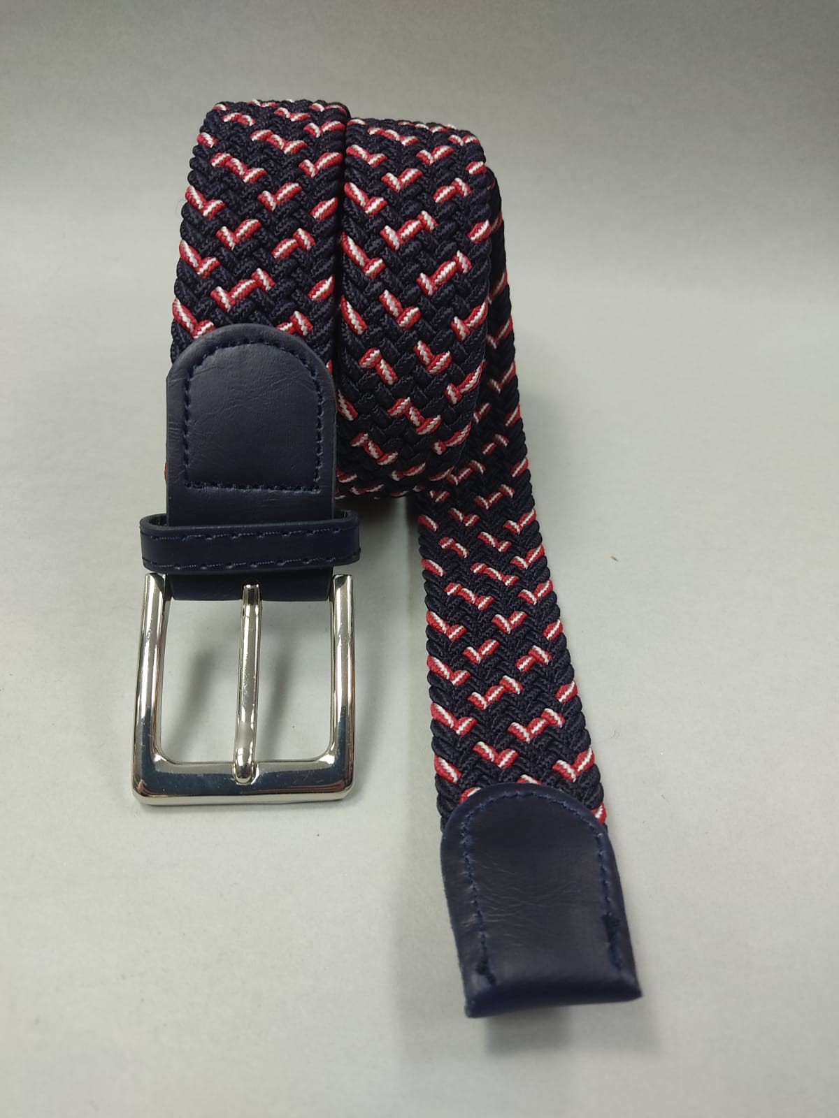 Cintura uomo intrecciata blu e rossa made in italy