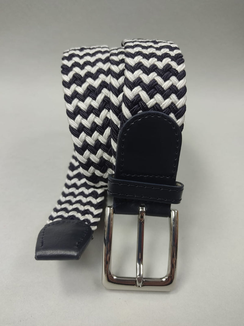 Cintura uomo intrecciata bianca e blu made in italy