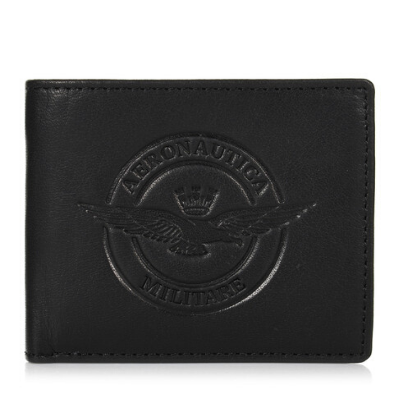 Aeronautica Militare Portafoglio uomo piccolo AM120 vera pelle nero/ moro