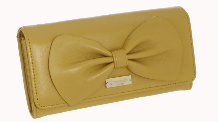portafoglio ribbon large di camomilla milano ocra, blu, bianco