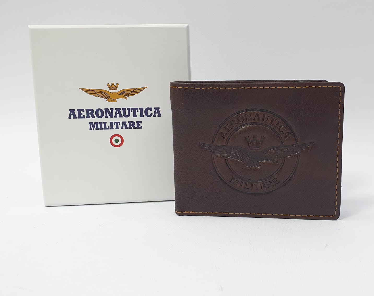 Aeronautica Militare Portafoglio uomo piccolo AM120 vera pelle nero/ moro