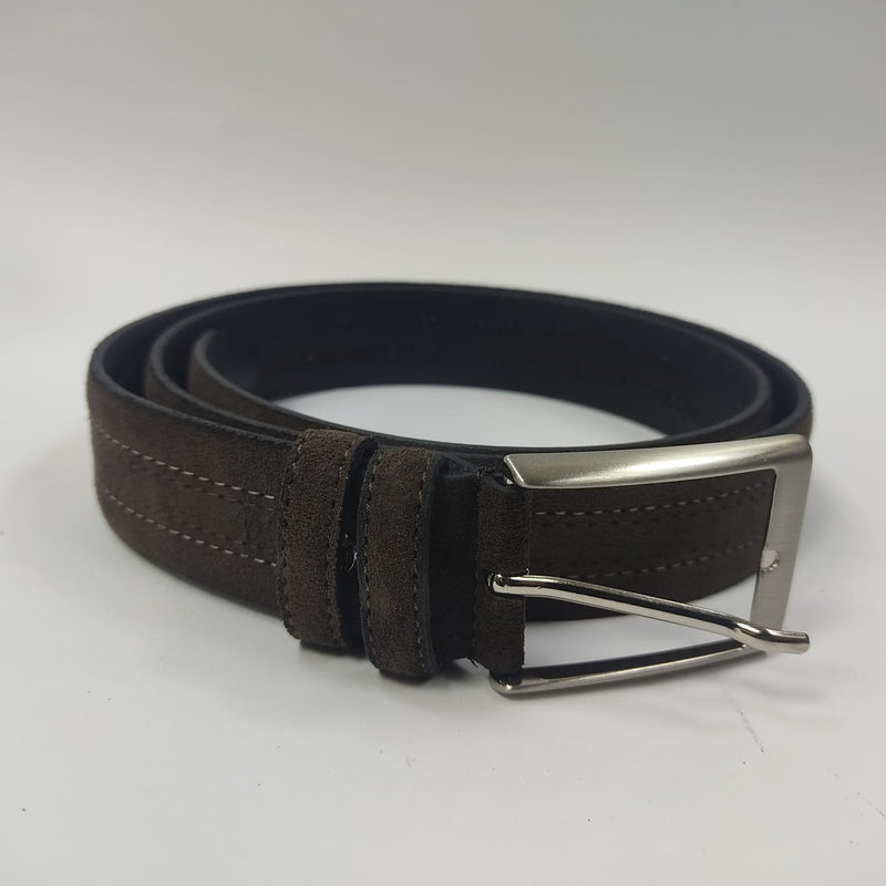 Cintura uomo camoscio marrone impunturata col bianco Gemir Made in Italy