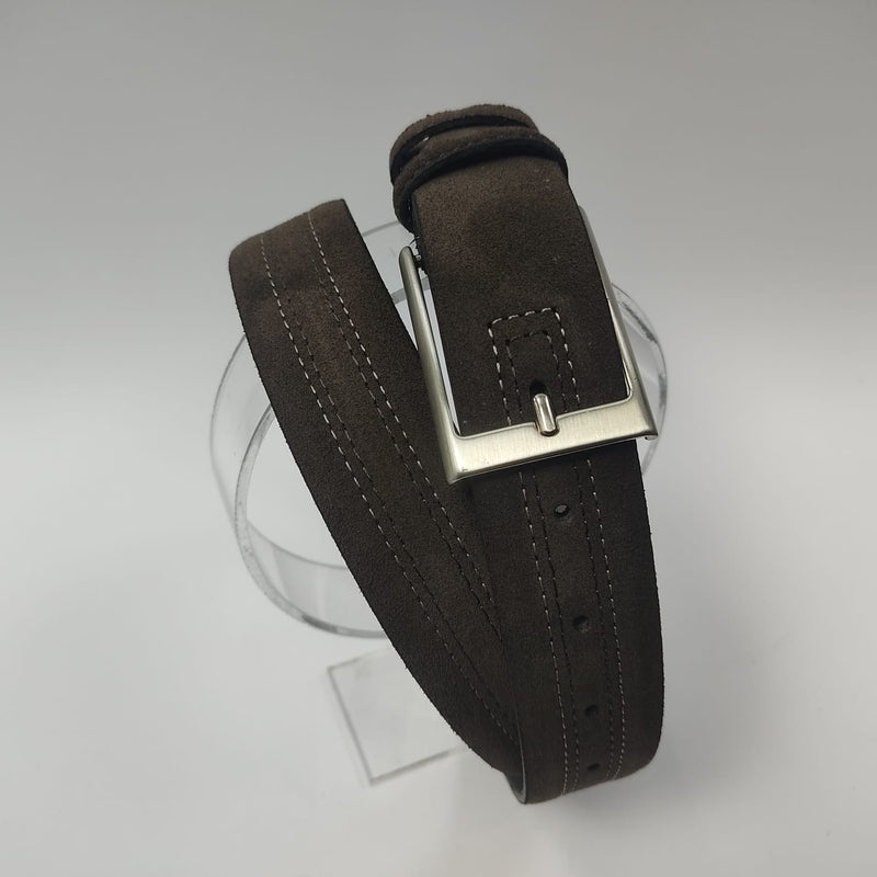 Cintura uomo camoscio marrone impunturata col bianco Gemir Made in Italy