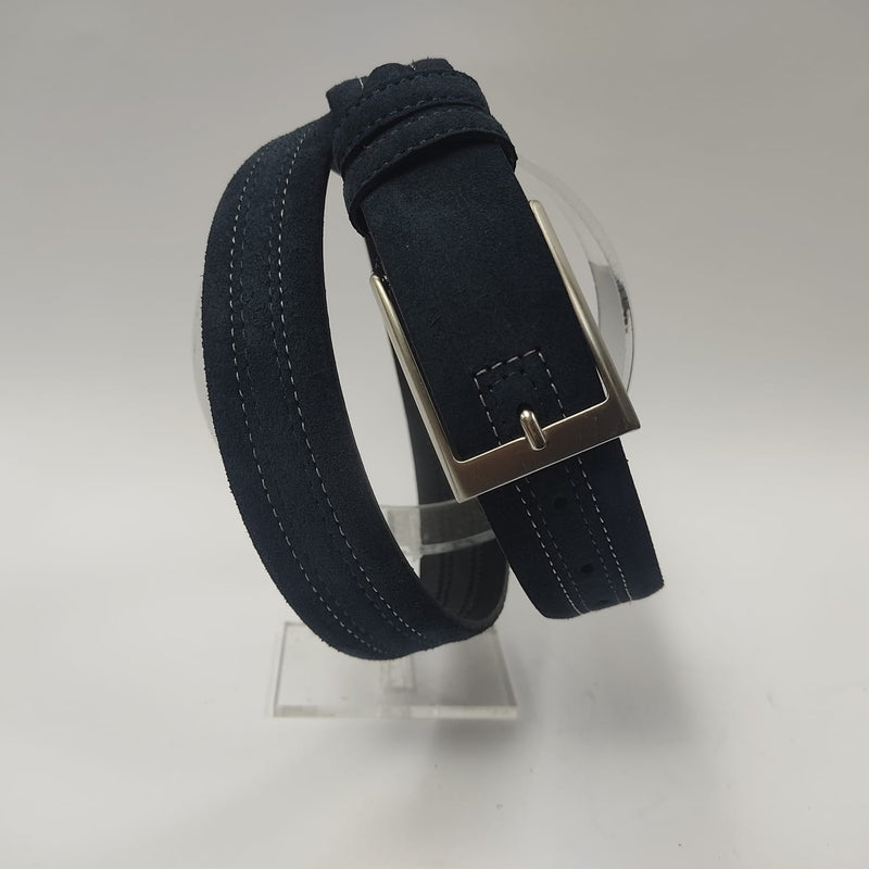 Cintura uomo camoscio blu impunturata col bianco Gemir made in Italy