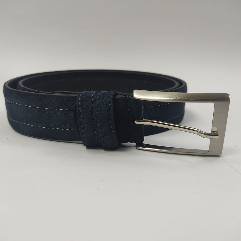 Cintura uomo camoscio blu impunturata col bianco Gemir made in Italy