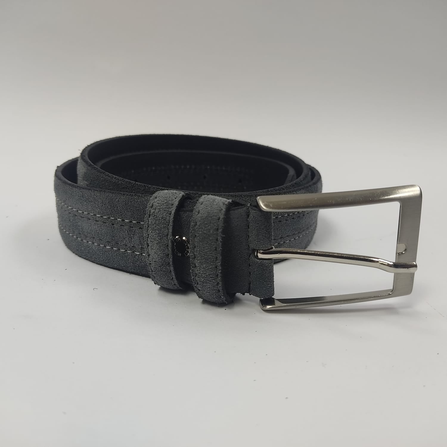 Cintura uomo gemir made in italy camoscio grigio impunturata col bianco