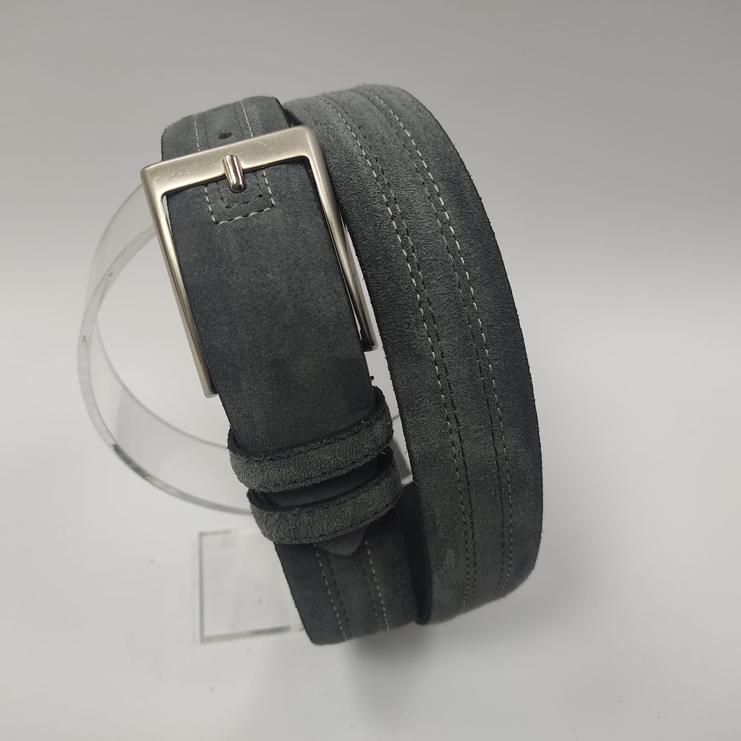 Cintura uomo gemir made in italy camoscio grigio impunturata col bianco