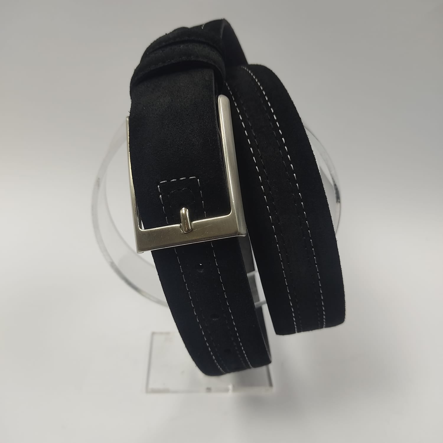 Cintura uomo camoscio nero impunturata col bianco Gemir made in Italy