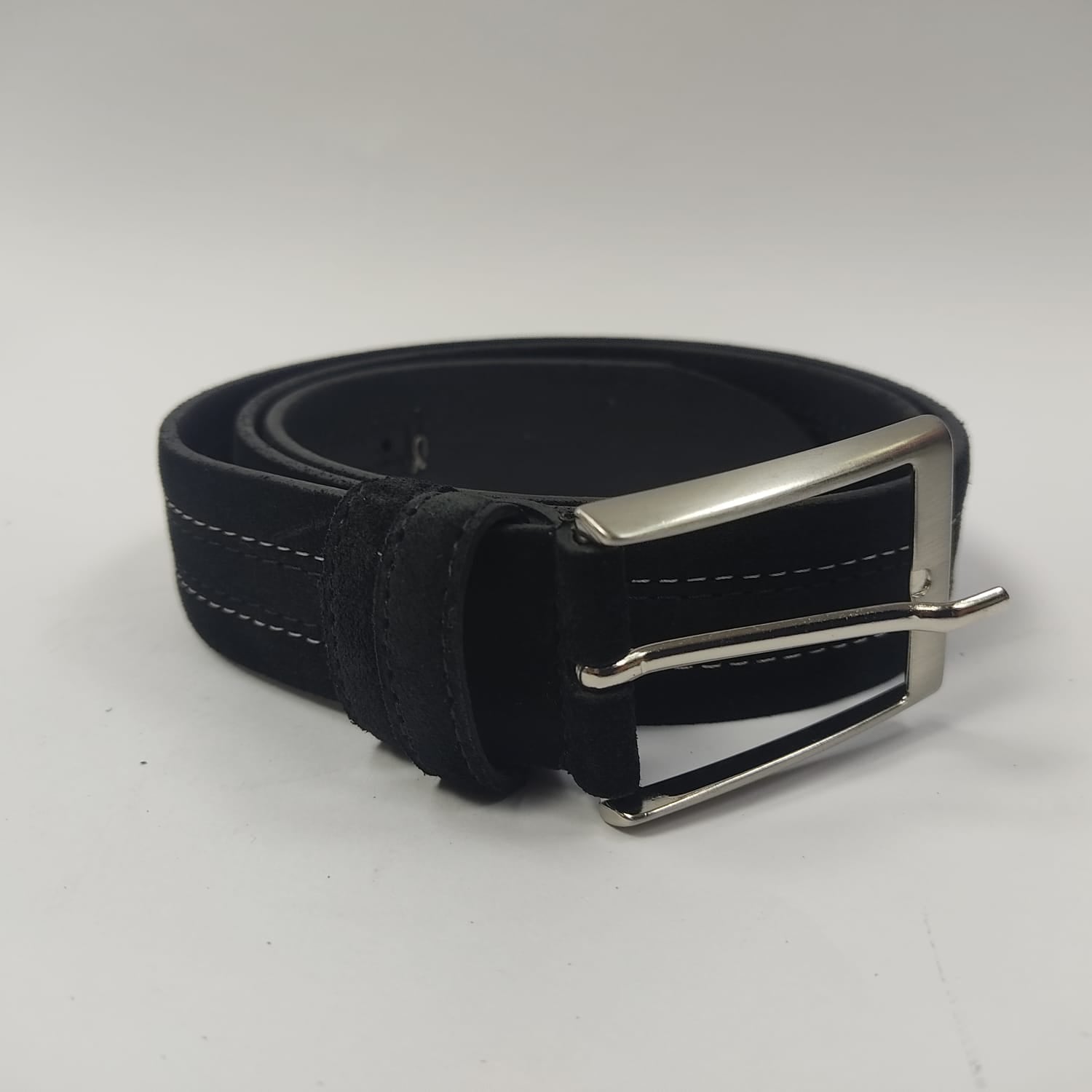 Cintura uomo camoscio nero impunturata col bianco Gemir made in Italy
