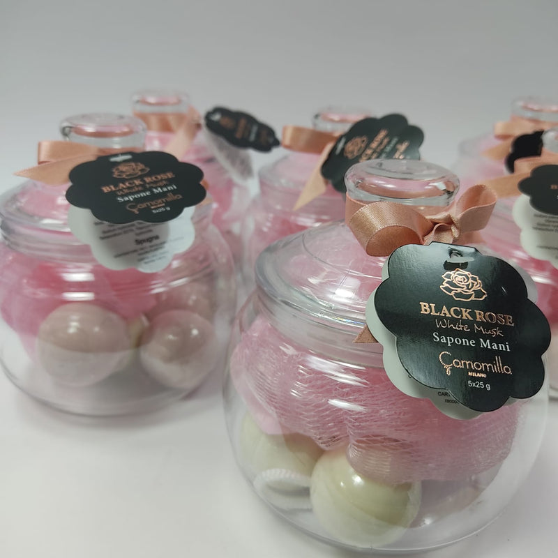 CAMOMILLA CONFEZIONE SFERA  BLACK ROSE  SAPONE MANI WHITE MUSK
