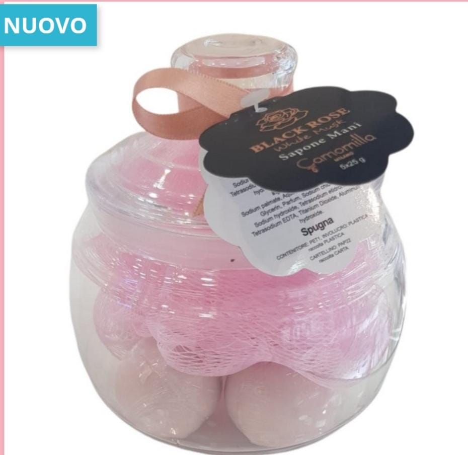 CAMOMILLA CONFEZIONE SFERA  BLACK ROSE  SAPONE MANI WHITE MUSK