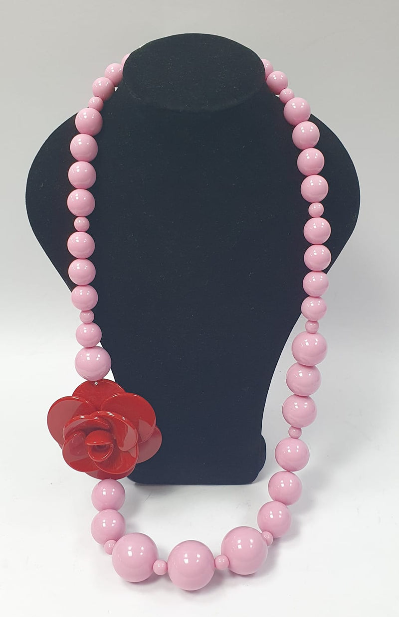 Collana lunga Camomilla in rosa con fiore rosso art. 05536BJ