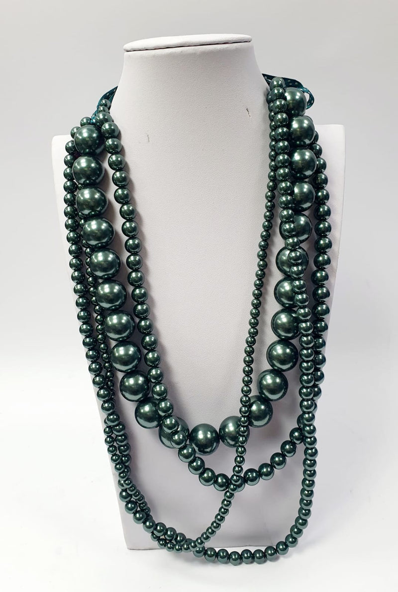 Collana di camomilla con perle e fiocchi art. 03512BJ blu/verde/ lilla