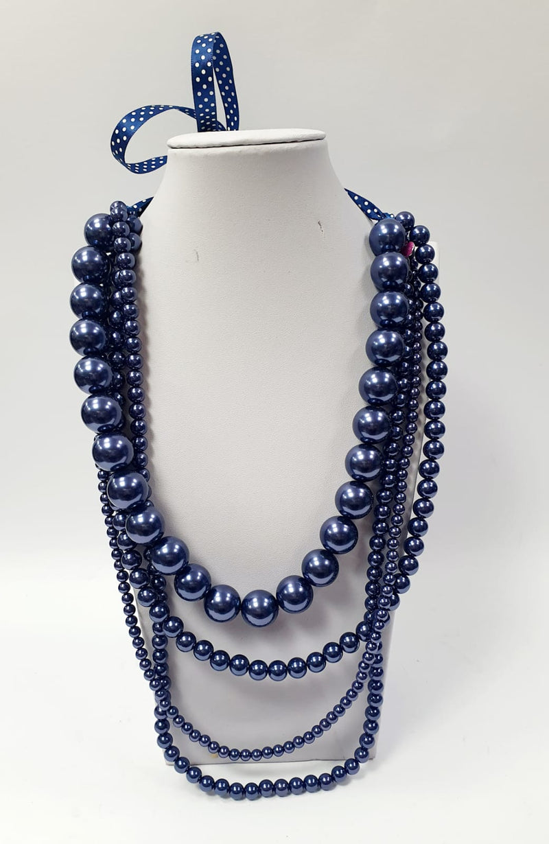 Collana di camomilla con perle e fiocchi art. 03512BJ blu/verde/ lilla