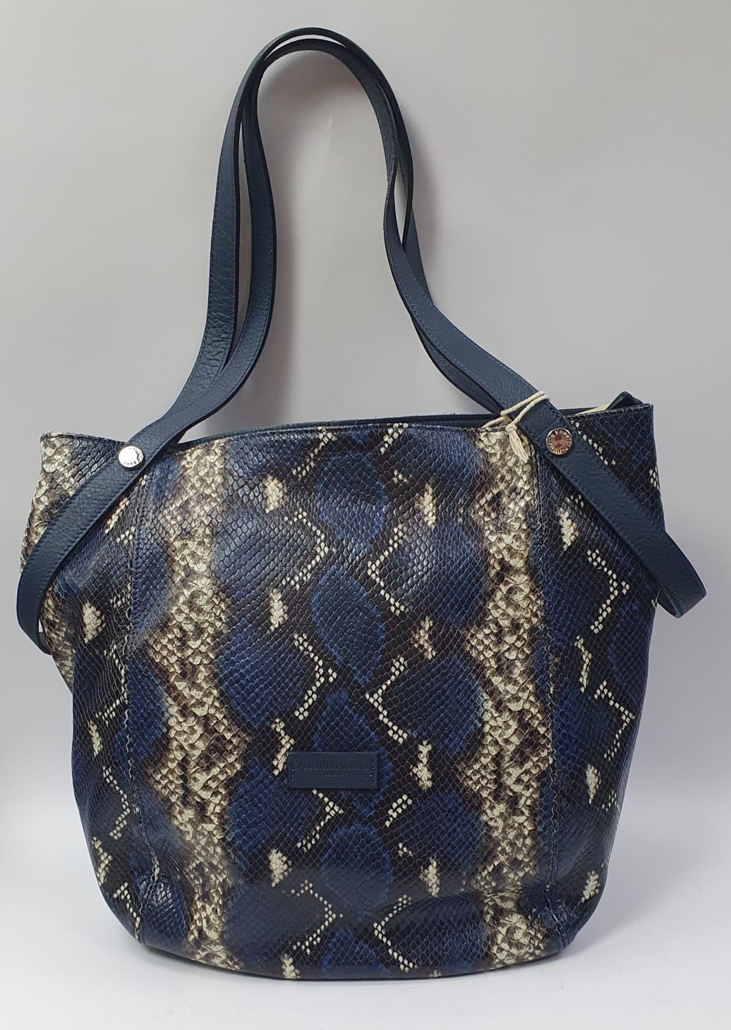 Borsa a spalla di Pelletteria veneta pitonata blu