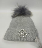 Cappello donna bianco/ grigio di trik bijoux con applicazione in swarovsky a forma di fiore