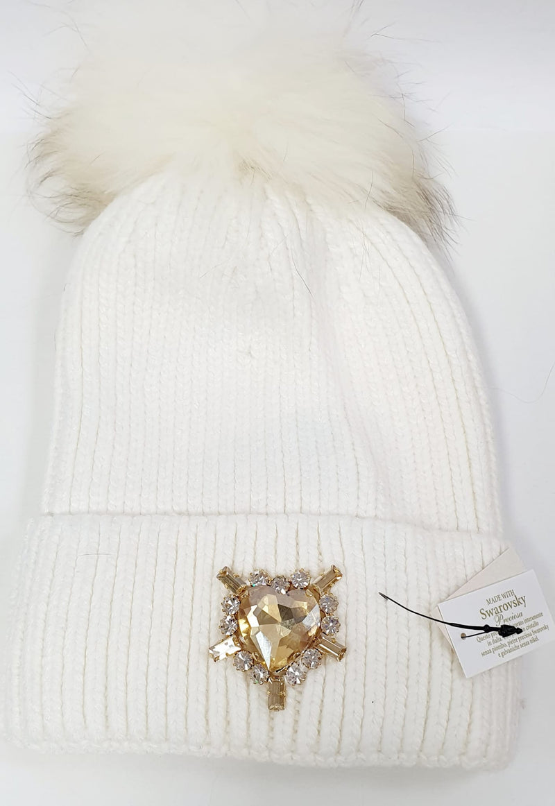Cappello donna bianco di trik bijoux con applicazione swarovsky a forma di cuore