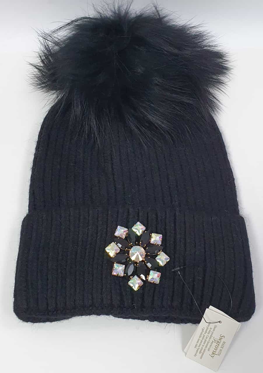 Cappollo donna di trik bijoux con applicazione swarovsky nero/ bianco/ panna