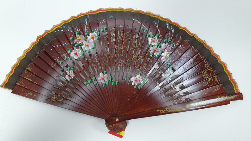 ventaglio in legno intagliato con decorazioni a fiore marrone media grandezza