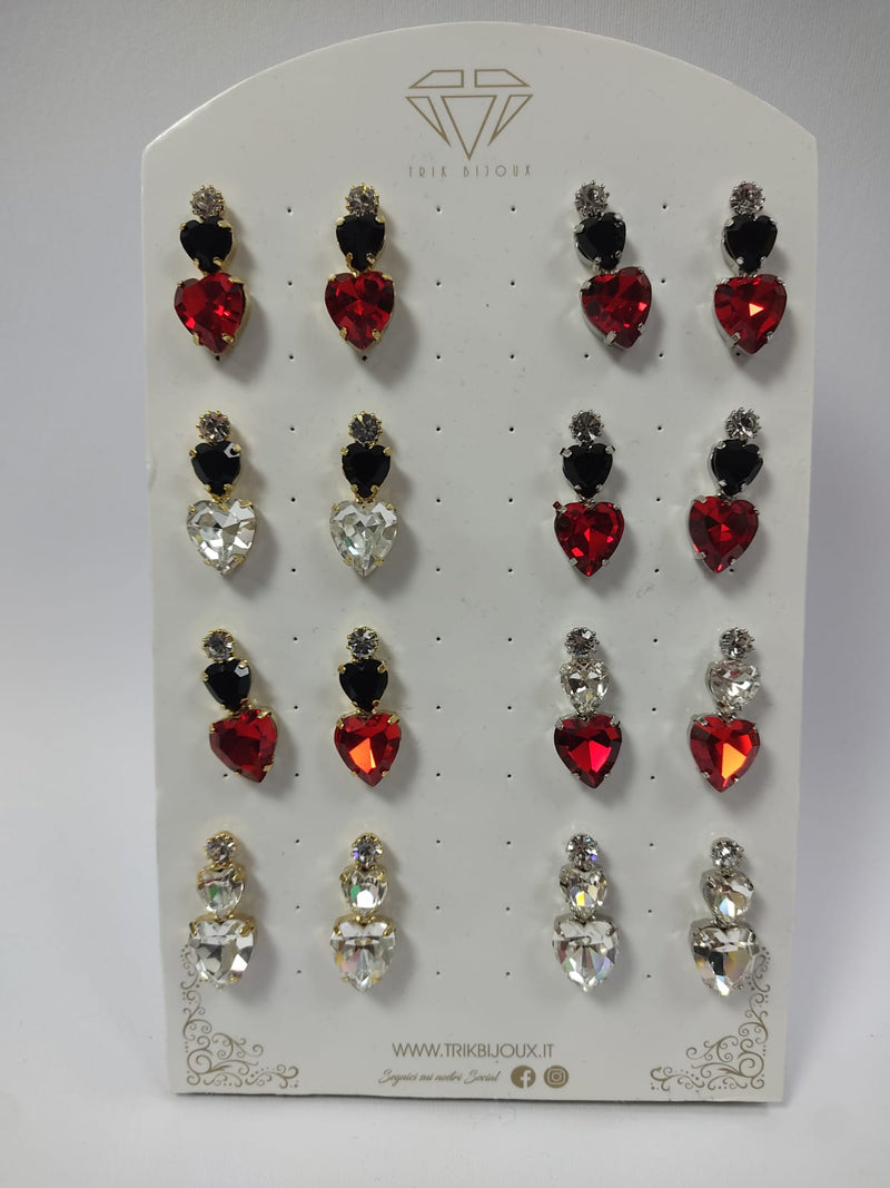 Orecchini donna di trik bijoux con cristalli e pendente a forma di cuore, vari colori.