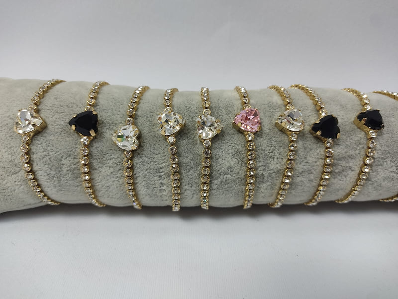 Bracciale donna di trik bijoux piccolo con strass e centrale cuore con vari colori