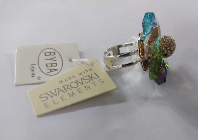 Anello donna di Byba Bijoux con swarovsky di vario colore e una piccola pallina con cristalli in argento