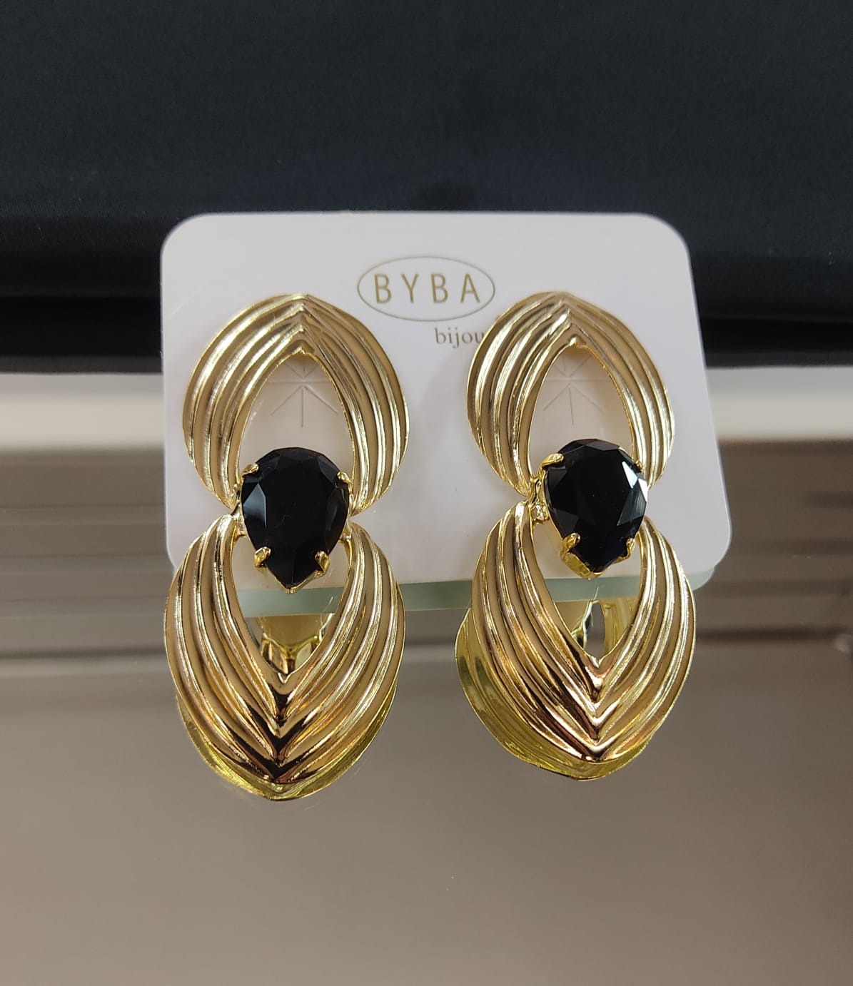 Orecchini donna di byba bijoux montatura oro pietra nera / verde