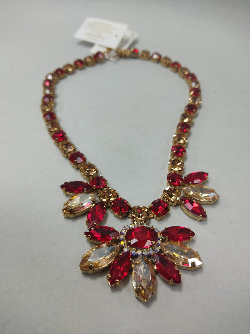 COLLANA TRIK BIJOUX CON STRASS ELEGANTE ORO/ROSSO