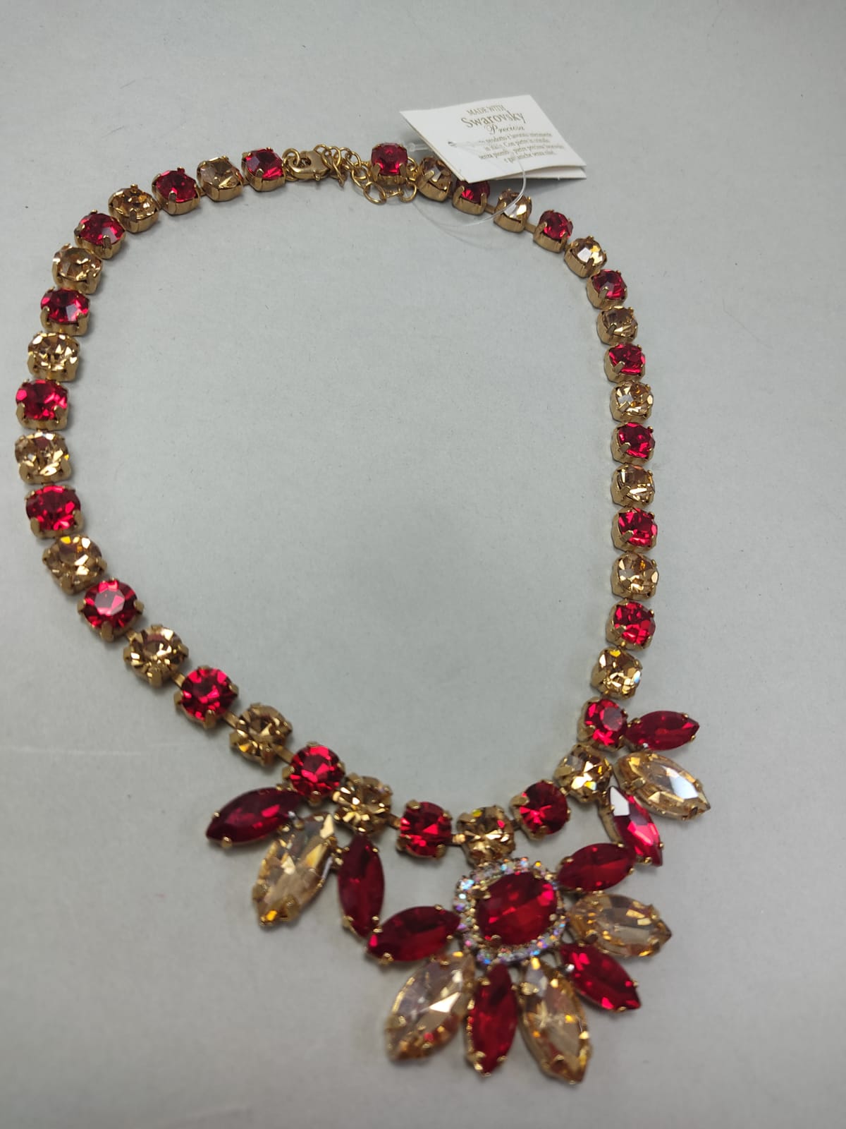 COLLANA TRIK BIJOUX CON STRASS ELEGANTE ORO/ROSSO