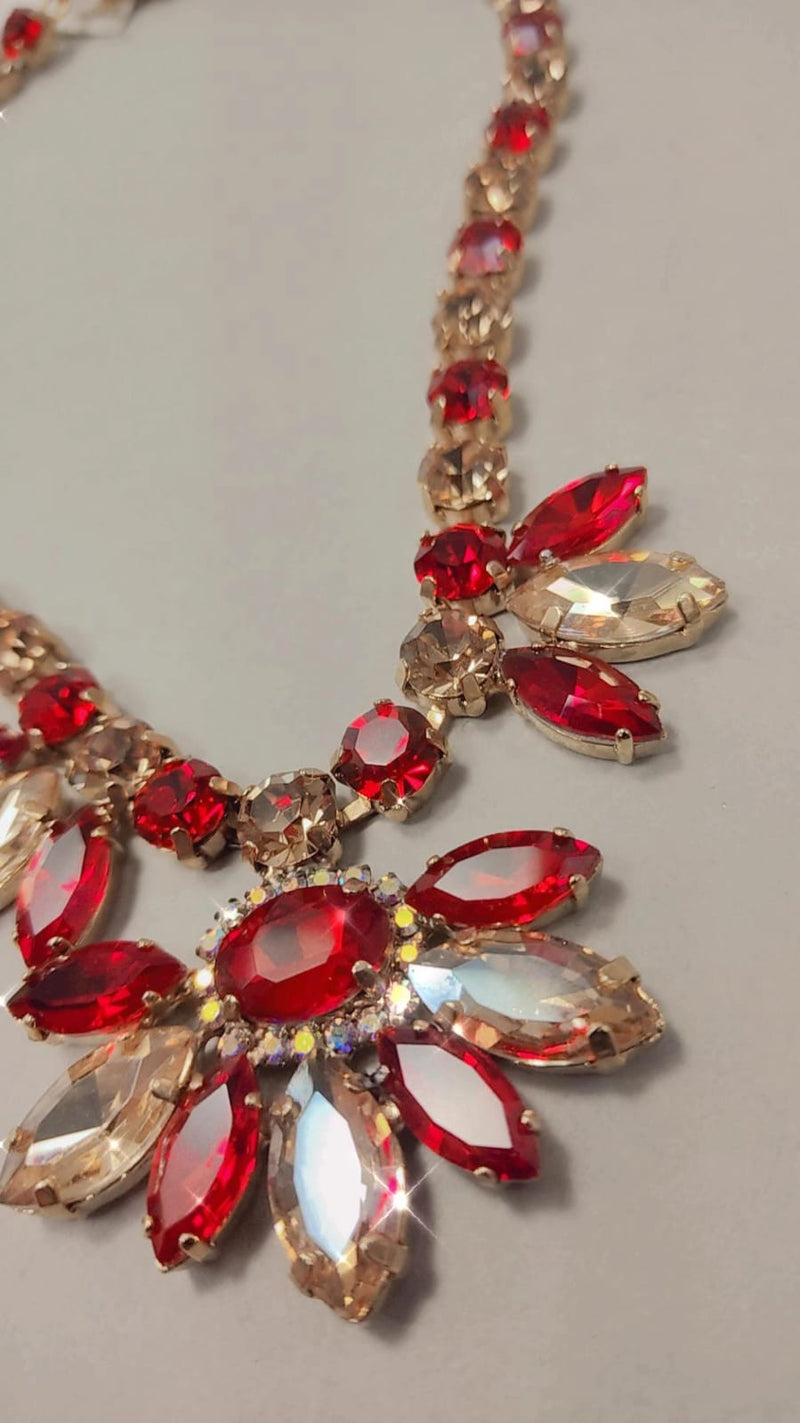 COLLANA TRIK BIJOUX CON STRASS ELEGANTE ORO/ROSSO