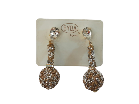 Byba Bijoux Orecchini Strass Oro e Argento con pietre a Grappolo