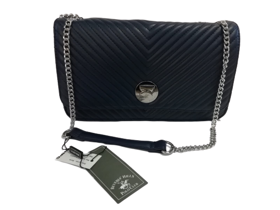 Beverly Hills Polo Club Borsa a Tracolla Blu BH2052 Grande con catena Argento